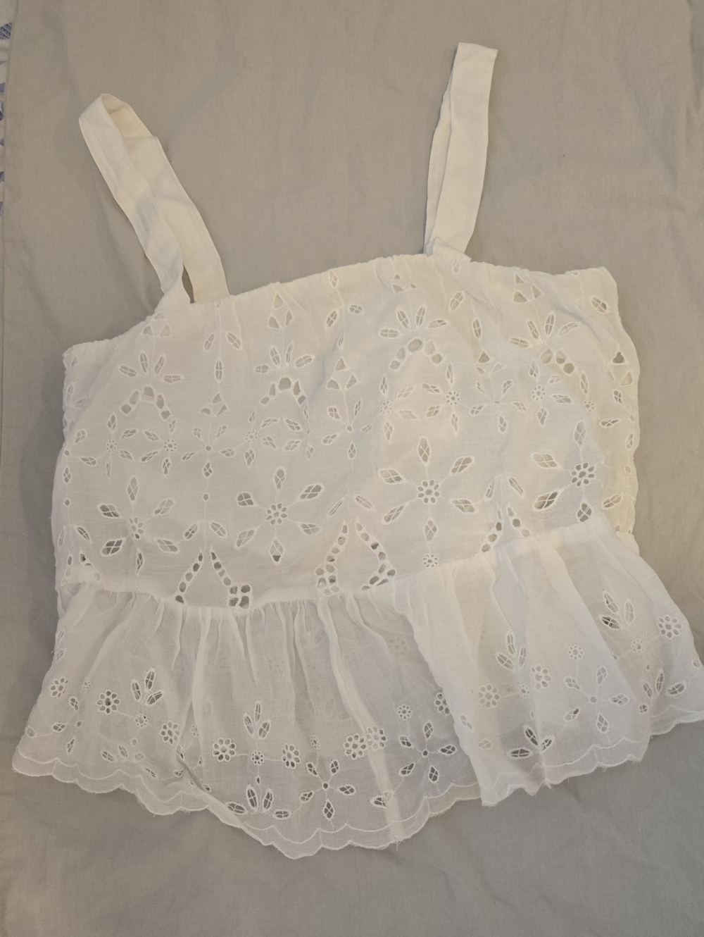 American Eagle Outfitters White Eyelet Ruffle Tank